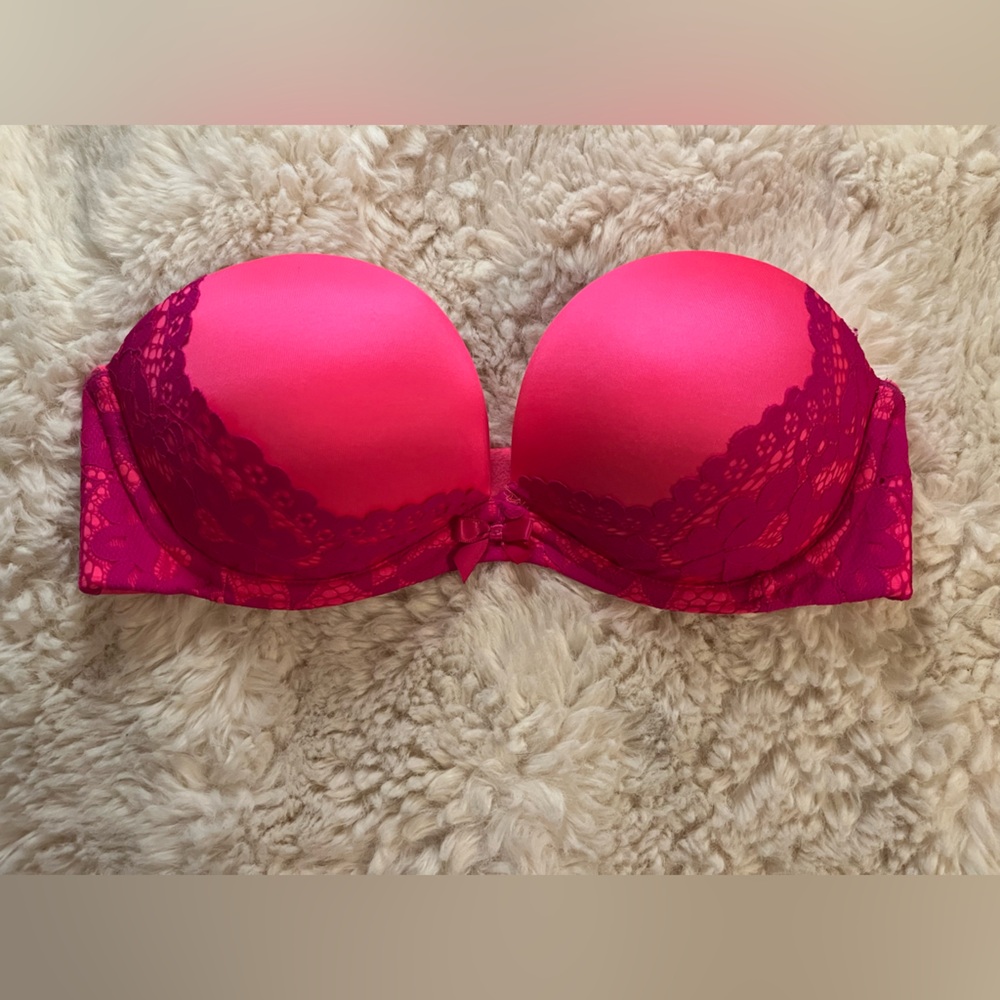 Victoria's Secret Hot Pink Strapless Lace Bra